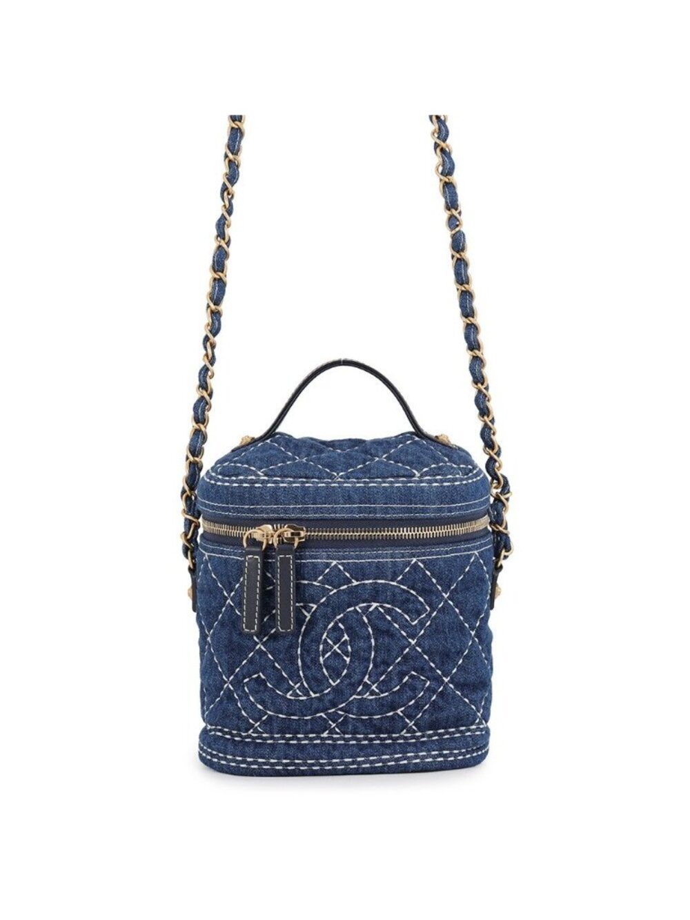 Chanel Chain Shoulder Bag Quilted CC Logo Vanity Denim